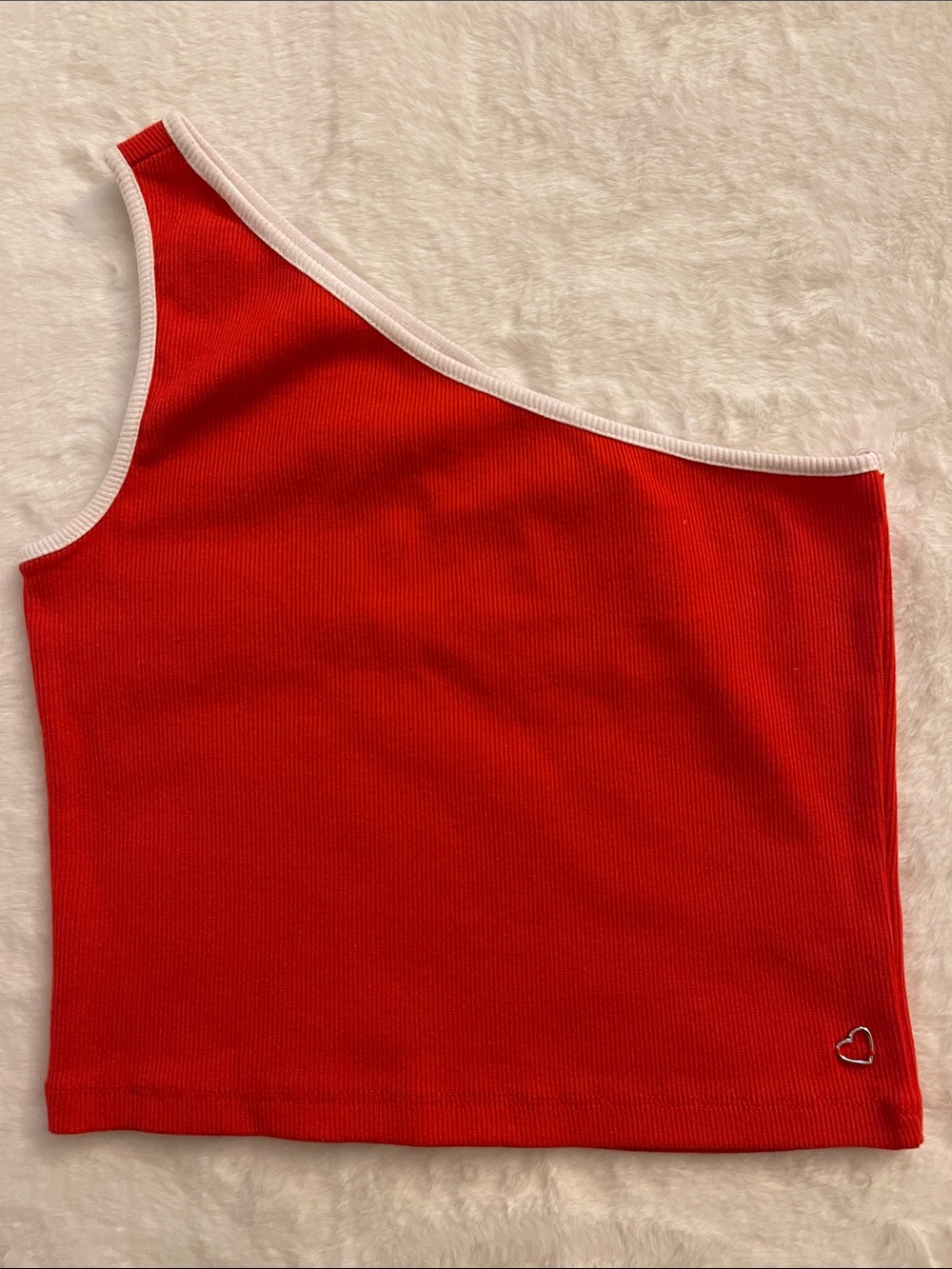 ZARA Red One-Shoulder Ribbed Crop Top with White Trim  SZ 13-14. NWT